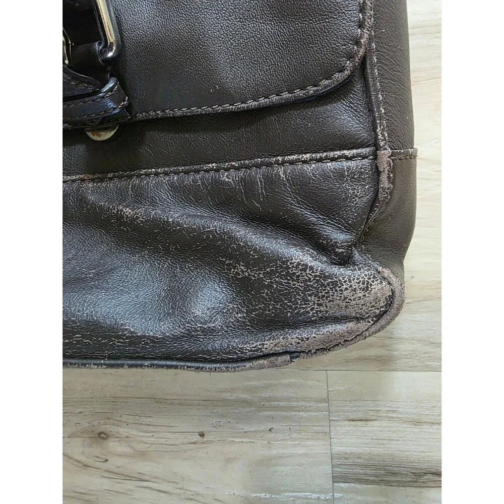Cole Haan Brown Leather Distressed Messenger Crossbody Bag Work School 16x10x3